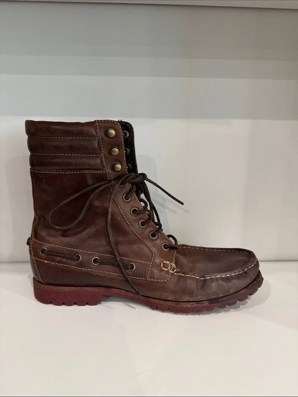 Vintage Cole Haan - Men's Brown Leather Lace-Up Moc Toe Boots
